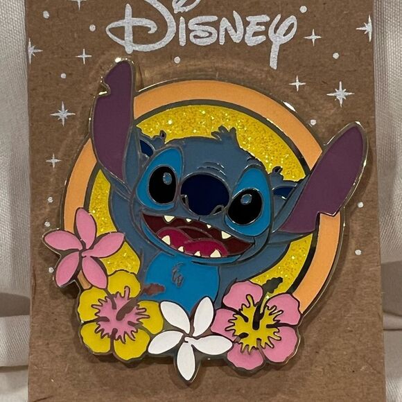 Disney Exclusive Lilo & Stitch Glitter Floral Frame Enamel Pin NWT - Picture 1 of 3